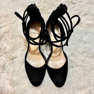 Impo Faux Black Suede Heels with Ankle Straps
